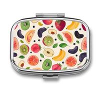 Cartoon Colored Fruits Pill Case Box with 2 Compartment Medicine Vitamin Organizer for Purse Pocket 5.5x4cm