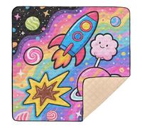 Cartoon Colored Space Rockets Planet Large Sturdy Baby Gym & Activity Mat for Floor 1-Piecing Baby Crawling Mat for Babies Infants Toddlers, 50'' x 50''