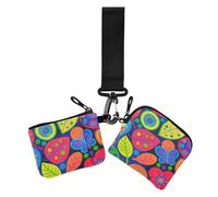 Cartoon Colorful Butterfly Leaves Women's Card Cases Change Holder Compact Size Zipper Purse Wallet with Zipper Pocket for Women 2 Pcs