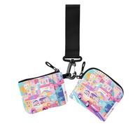 Cartoon Colorful Car and City Dual Wristlet Wallets for Women Mini Fashion Change Purse Wallet with Zipper Pocket for Work Travel 2 Packs, cartoon colorful car and city, One Size, Casual
