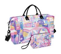 Cartoon Colorful Car and City Duffel Bags Travel Weekender Gear Bag Gym Sports Carry with Adjustable Strap for Workout Foldable bolso para Mujer