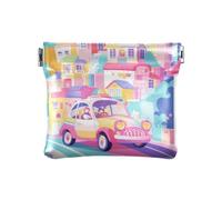 Cartoon Colorful Car and City Women Leather Cash Wallet Fancy Card Cases Money Organizers for Lady, cartoon colorful car and city, One Size, Print Art