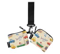 Cartoon Colorful Cars Ships and Planes Women's Coin Pouches Card Holder Compact Size Money Organizers with Keychain for Ladies 2 Packs monedero Porta tarjetas para Mujer