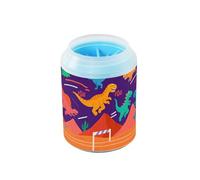 Cartoon Colorful Dinosaur Red Mountain Portable Dog Foot Cleaner Cup with Soft Silicone Brush Feet Cleaning Kit for Small & Medium Dogs