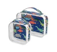 Cartoon Colorful Dinosaurs 2 Pack clear makeup bags for women TSA approved reusable large cosmetic bags for women shaving essentials maquillaje para