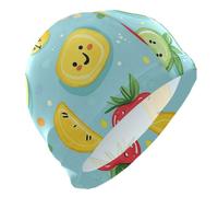 Cartoon Colorful Fruits Blue Pattern swim hats for Unisex Adults Short Hair waterproof swimming for adults Hair Protection and Drag Reduction gorras para nadar de mujer
