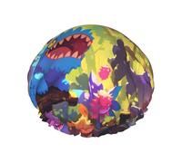 Cartoon Colorful Monster print Bath cap Large bath cap Fit for all lengths of hair Protects hair bath cap Reusable