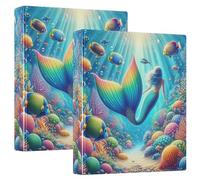 Cartoon Colorful Ocean Animal Plants 1 1/2 Inch Binders 3 Ring Hold 200 Sheets Cute Portfolio Folders Floral Round Ring Recipe Binder, 12.4x10.63x2.36inch, 1 Pack