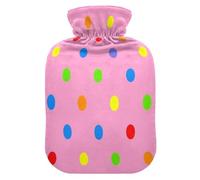 Cartoon Colorful Polka Dot Pink hot Water Bottles with Soft Cover, 1L Water Bags for Sore Muscle, Sore Muscle