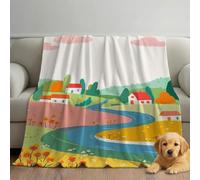 Cartoon Colorful Thermal Blanket Microfiber Warm Insulating Bedding Soft Minimalist Pastoral Landscape Fluffy Blanket Breathable All Season for Men Women Kids Families 52in × 59in (130cm × 150cm)
