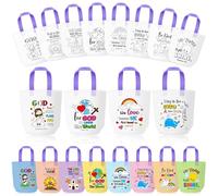 Cartoon Coloring Goodie Bags for Kids - 24Pcs Easter Religious Theme Bulk Color Your Own Gift Bags with Handle Christian Bible Reusable Non Woven Coloring Tote Packet for DIY Crafts Easter Party Favor