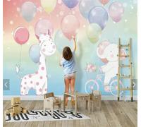 Cartoon Colourful Balloons Elephant Giraffe 3D Wallpaper Easy Install Feature Office Living Room Sofa Bedroom TV Background Wall Decoration-200cm×140cm