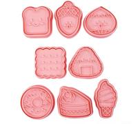 Cartoon Cookie Cutters Set 8pcs Dessert Shaped Biscuit Molds PP Plastic Kitchen Baking Tools Pink 16.5x21cm