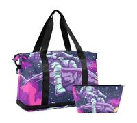 Cartoon Cool Astronaut Riding fish sea Psychedelic Galaxy Outer Space Oversized Travel Duffel Bag Gym Carry on Duffel Bags with Toiletry Bag for Yoga Foldable, Cartoon Cool Astronaut Riding fish sea