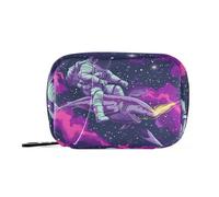 Cartoon Cool Astronaut Riding Fish sea Psychedelic Galaxy Outer Space Pill Bags for Medicine with Detachable Compartments Reusable 7 Day Pill Organizer for Purse