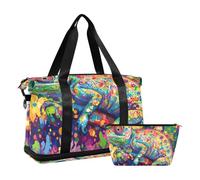 Cartoon Cool Color Chameleon Duffel Bags Sports Duffel Bags with Adjustable Strap for Trekking Large Capacity, Cartoon cool color chameleon, One Size