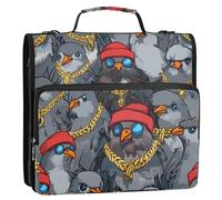 Cartoon Cool Pigeon Gangster 1.5-Inch 3-Rings Zipper Binder with Shoulder Strap Multiple Pockets Document Binder Organizer Suitable for Middle School Encuadernador de cremallera