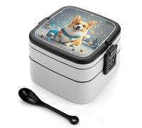 Cartoon Corgi Dog Bento Box with Spoon & Handle - 2 Compartment Leak-Proof Stackable Lunch Box for Adults, BPA-Free Reusable Food Containers for Work, Travel, Picnic