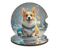 Cartoon Corgi Dog Car Cup Holder Coasters 2-Pack Absorbent Wood & Cork Coasters for Car Cup Holders, Festive Car Accessories for Women & Men