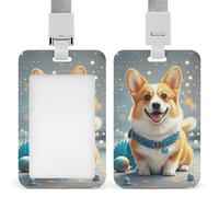 Cartoon Corgi Dog Retractable ID Badge Holder with Lanyard - Vertical Badge Reel,Keychain Clip,Name Tag Id Card Holder Protector for Nurse Officer Teacher Security Staff Women Men