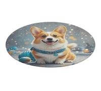 Cartoon Corgi Dog Round Area Rug Non Slip Backing Doormat Water Absorbent Plush Throw Low-Pile Non-Slip Floor Mat Carpet for Living Room Bedroom Entryway Nursery Room 60 * 60cm