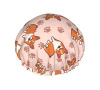 Cartoon Corgis,Shower Cap Nightcap Double Layer Waterproof Elastic Bath Cap Reusable Hair Cap