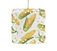 Cartoon Corn on The Cob Ceramic Christmas Ornament Xmas Tree Hanging Pendant Double Sided Pattern Festive Square Ornament Holiday Home Party Decoration Gifts