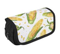Cartoon Corn on The Cob Pencil Case Organizer - Large Capacity 3 Compartment Pencil Pouch for Adults, Portable Makeup Bag & Aesthetic Stationery Bag with Zipper (8.7x4.3") Unisex Gift
