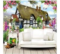 Cartoon Countryside Rural Cottage Roses Garden 3D Wallpaper Premium Textured Silk Study Dining Living Room Bedroom Sofa TV Wall Easy Install-350cm×256cm