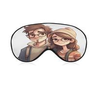 Cartoon Couple Eye Mask, Side Sleeping Mask Light Blindfold Sleeping Mask Nose Pad and Elastic Band for Children Women and Men