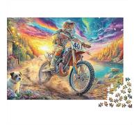 Cartoon Couple Kissing on Motorcycle with Hearts Jigsaw Puzzles for Adult Educational Game The Impossible Challenge 1000 Piece Cute Difficult Hard Jigsaw Puzzles for Man And Woman with Letters on Back