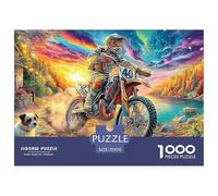Cartoon Couple Kissing on Motorcycle with Hearts Jigsaws 1000 Piece Puzzle Challenge High Difficulty Fit Together Perfectly for Adults & Kids Age 12 Years Up 70x50cm/1000pcs