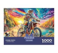 Cartoon Couple Kissing on Motorcycle with Hearts Puzzle 1000 Pieces Challenge High Difficulty Wall Decor Colourful Challenging Brainteasing for Adults Kids 52x38cm/1000pcs