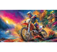 Cartoon-couple-kissing-on-motorcycle-with-hearts Puzzle Game 1000 Pieces Jigsaw Puzzles Impossible Hard Difficult Challenging Recycled Paper for Adults and Kids Age 12 Years Up 70x50/1000pcs
