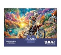Cartoon Couple on Motorcycle 1000 Piece Biker Sunsets Sturdy Cardboard Classic Jigsaw Puzzle Adults Kids Difficult Challenging Decompression Wall Decor Gift Idea 38x26cm/1000pcs