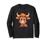 Cartoon Cow Head Farm Animal Illustration Long Sleeve T-Shirt