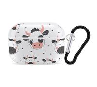 Cartoon Cow Print AirPods Pro Case Cover with Keychain Ring PC Hard Shell Protective Case for AirPods Pro 2nd for Women Men Generation Easy Open Full Drop Protection Cover White-Style