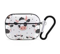 Cartoon Cow Print AirPods Pro Case Cover with Keychain Ring PC Hard Shell Protective Case for AirPods Pro 2nd for Women Men Generation Easy Open Full Drop Protection Cover Black-Style