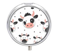 Cartoon Cow Print Pill Box - 3 Compartment Travel Pill Organizer with Small Mirror, Portable Pillcase for Pocket & Purse, Cute Round Medicine Case, Weekly Medicine Container