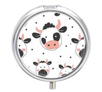 Cartoon Cow Print Pill Box Portable Pill Organizer with 3 Compartment and Small Mirror Travel Pillcase for Pocket Or Purse Round Medicine Organizer Decorative Vitamin Organizer