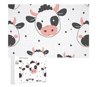 Cartoon Cow Print Wooden Puzzles for Adults 1000 PCS Unique Shape Puzzles Wall Art Home Decor for Puzzle Lovers, Family, Friend Creative Gift Toys