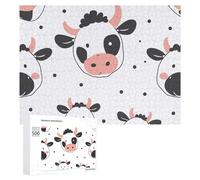 Cartoon Cow Print Wooden Puzzles for Adults 500 PCS Unique Shape Puzzles Wall Art Home Decor for Puzzle Lovers, Family, Friend Creative Gift Toys