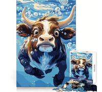Cartoon Cow Swimming Underwater with Bubbles Jigsaw Puzzle for Teenagers 1000 Pieces Smart Challenge Restful Escape Fine Lock Nice Gift (38x52cm)