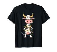 Cartoon Cow Wrapped in Colorful Holiday Lights T-Shirt
