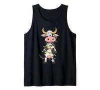 Cartoon Cow Wrapped in Colorful Holiday Lights Tank Top