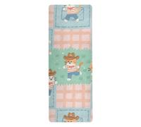 Cartoon Cowboy Cats Plaid Blue Pink natural yoga mat for hot yoga printed, non slip, yoga towel non slip and bag tapete para ejercicio 71x26 inches