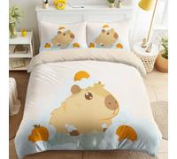 Cartoon Cozy Duvet Cover Sets Super King Size 115" x 93" Bedding Set 3 Pcs Soft Microfiber Capybara Bubbles Orange Beige Bathroom Animal Bedding Quilt Cover with Zipper Closure & Pillowcases