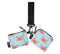 Cartoon Crab Blue Women's Coin Wallet Card Holder Small Portable Coin Purse Wallet Bag with Zipper Coin Pocket for Ladies 2 Packs Porta tarjetas de crédito
