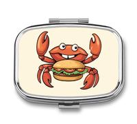 Cartoon Crab Hamburger Portable Pill Organizer with 2 Compartments Square Medicine Box Compact Travel Pharmacy Case