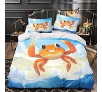 Cartoon crab joy 3D Digital Print Comforter Cover 3pcs Microfibre Skin-Friendly Stain Ocean beach fun Duvet Cover 2 Pillow Shams Zippered Closure Lightweight Family & Guests Single（140x200cm）